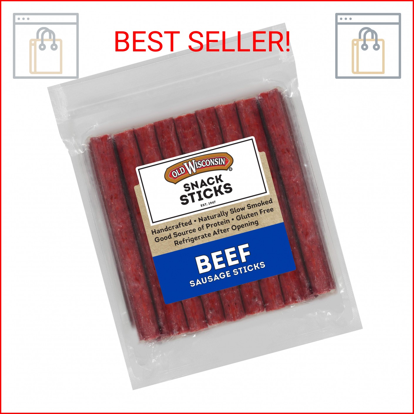 Old Wisconsin Beef Sausage Snack Sticks, Naturally Smoked, Ready to Eat, High Pr