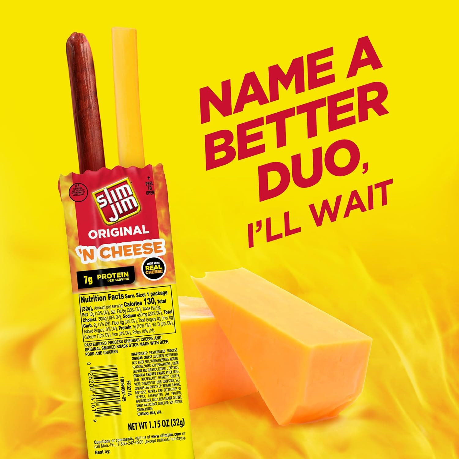 Beef ‘N Cheese Smoked Meat Sticks, Original Flavor, 7G Protein per Serving, Fath