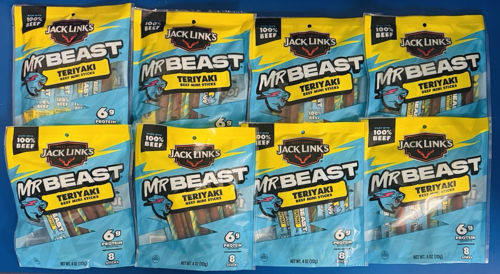(8) Jack Link’s MrBeast Teriyaki Beef Mini Sticks 4oz. Bulk Lot BB: 1/27
