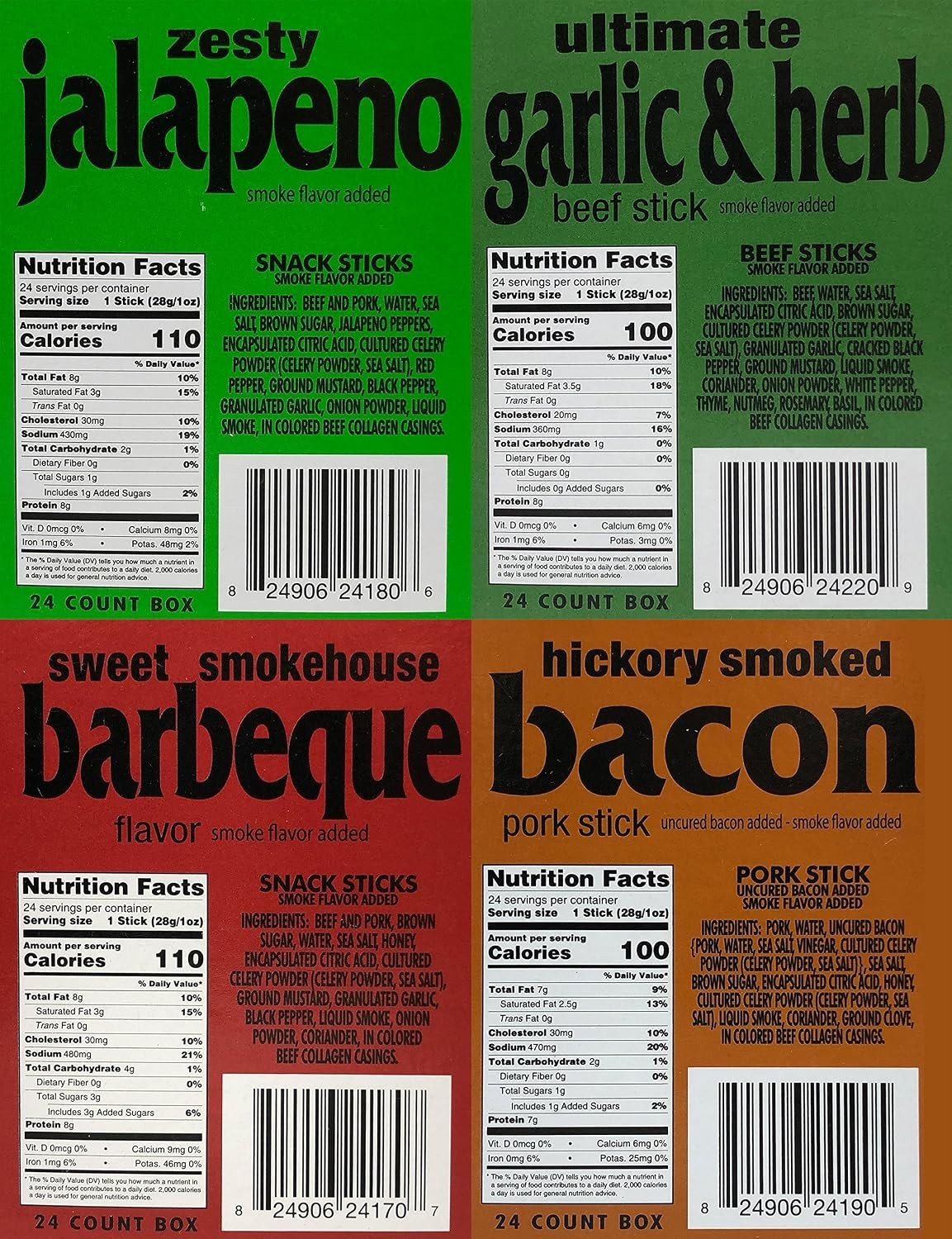 Meat Sticks 40 Count – 8 Delicious Flavors, Beef/Pork, USA Made, Healthy Snack