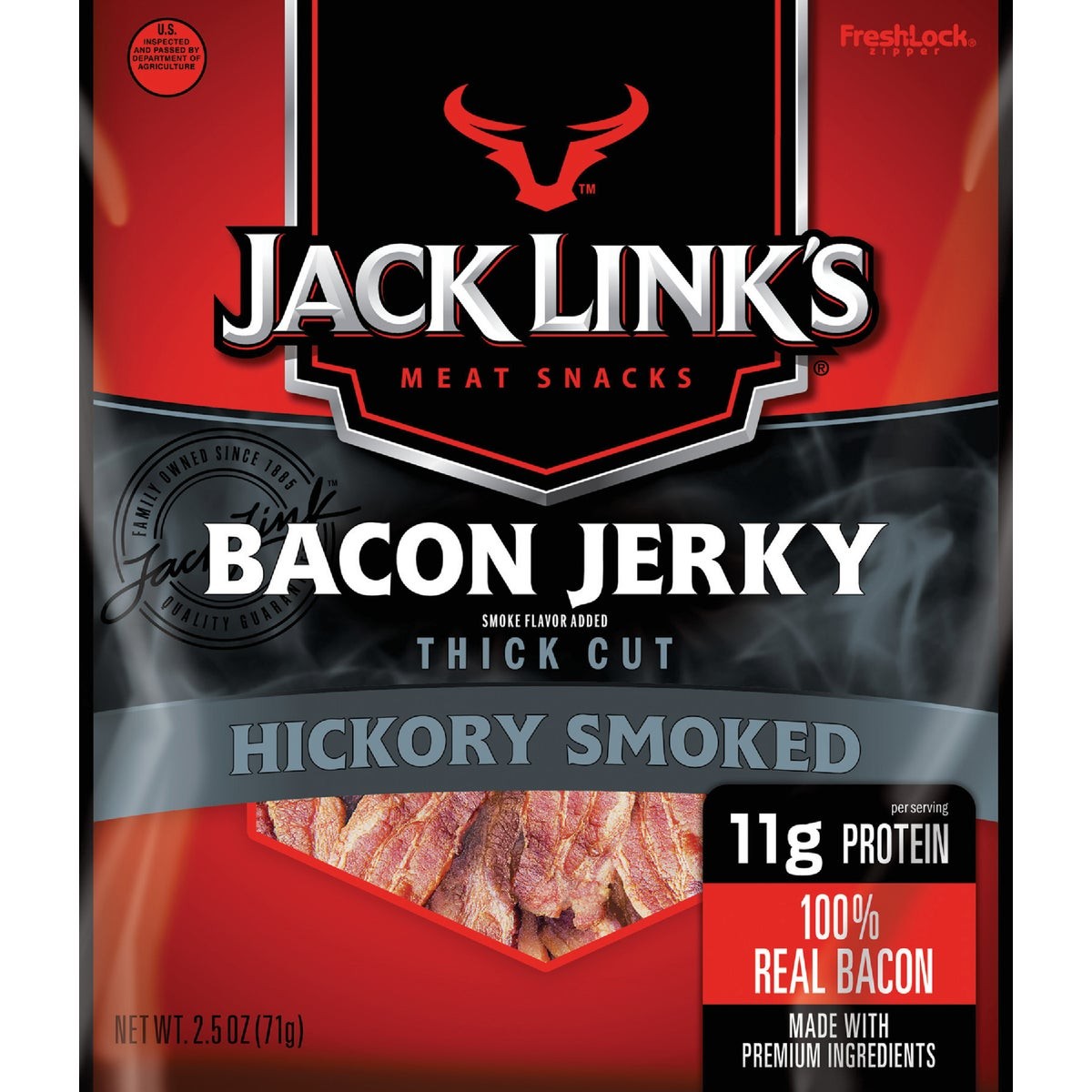 Jack Link’s 2.5 Oz. Thick Cut Hickory Smoked Bacon Jerky 117288 Pack of 8 Jack