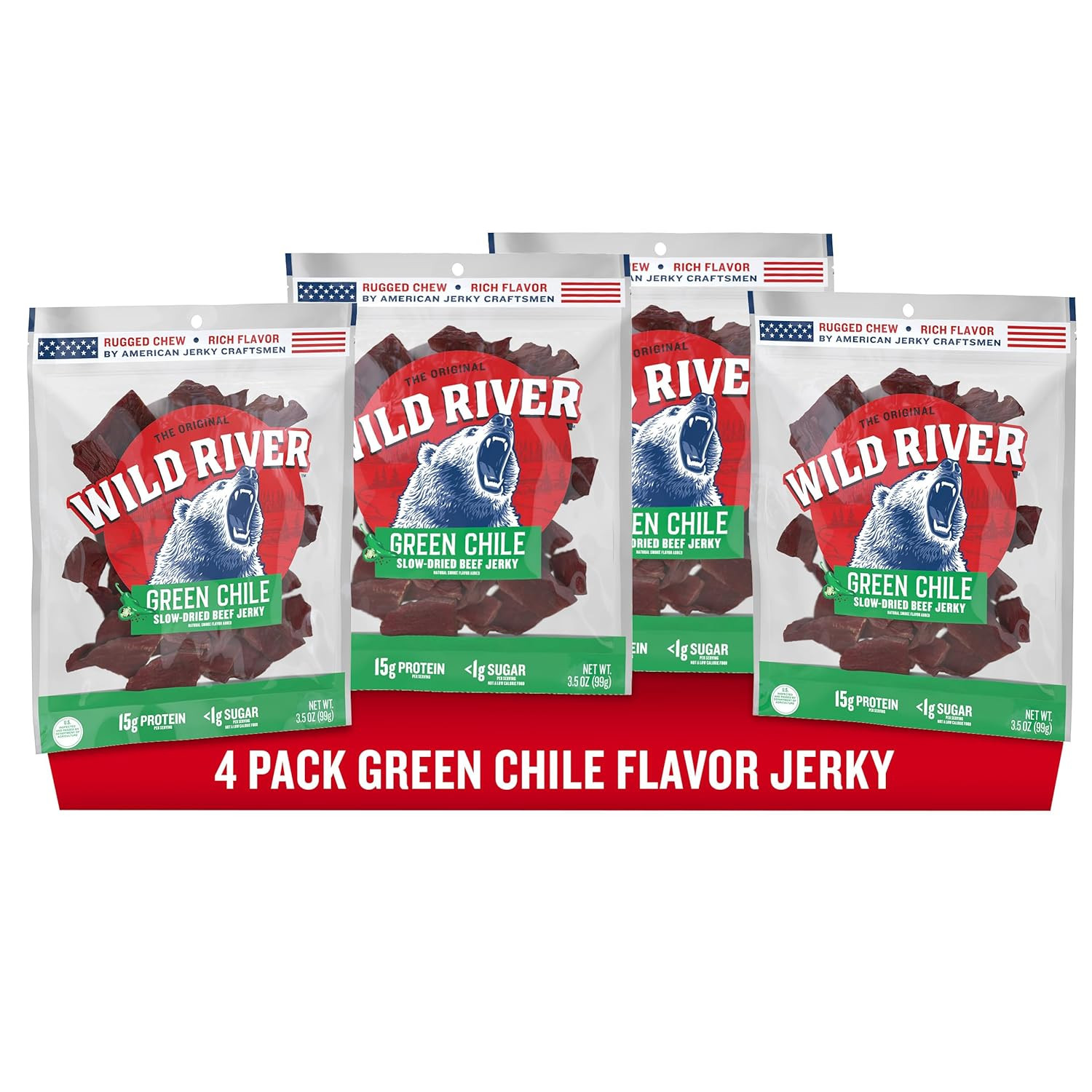 Green Chile Beef Jerky, Old Fashioned 100% Beef Jerky, Gluten Free, Deliciously