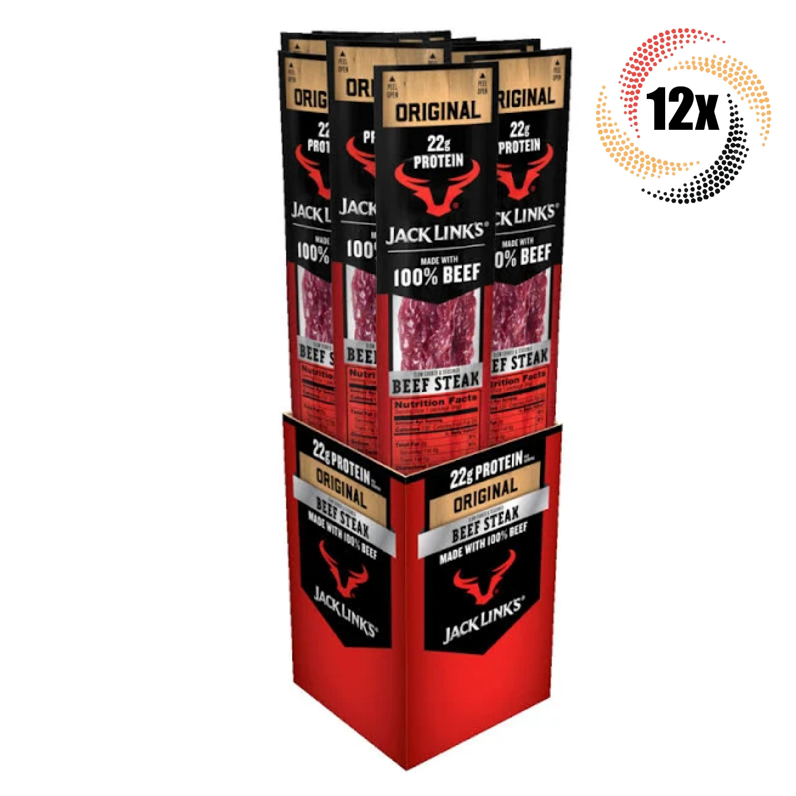 Full Box 12x Packs Jack Link’s Original Beef Steak Jerky | 2oz | 22G Protein