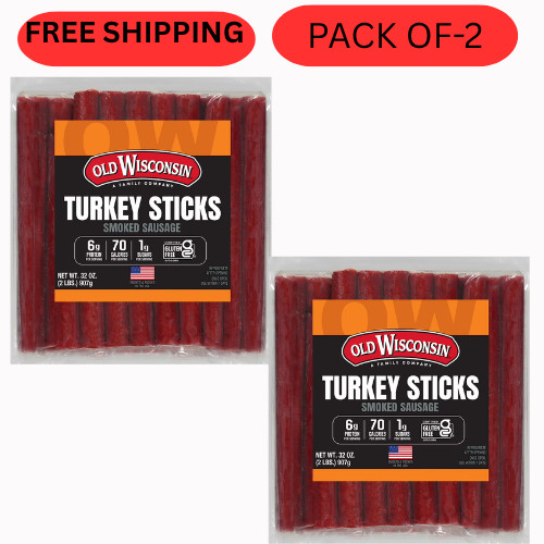 Old Wisconsin Turkey Snack Sticks 32oz Pack of 2 Smoked Sausage Protein Snacks