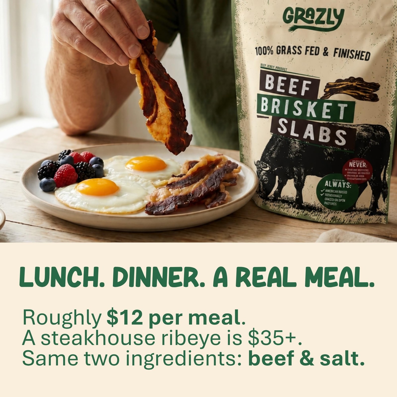 Grazly Beef Brisket Slab – Steakhouse Quality | GrassFed & Finished | Only Me…