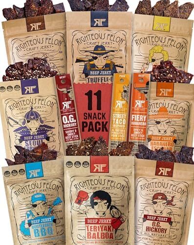 Righteous Felon Beef Jerky & Meat Sticks Variety Pack | Gluten Free Beef Jerk…