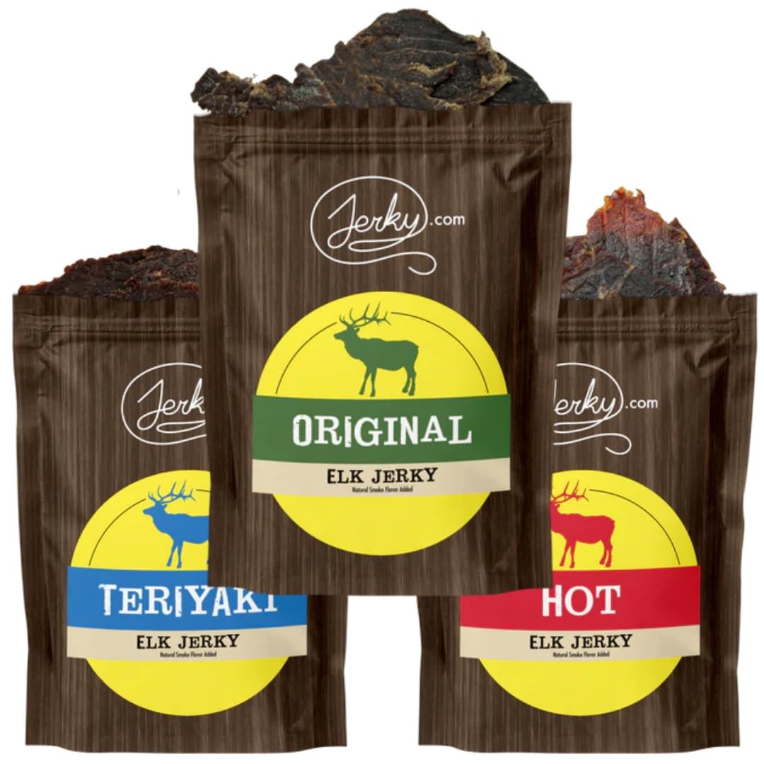 Jerky.com Exotic Elk Jerky Sampler – Wild Game Meat Snacks Exotic Snacks High…