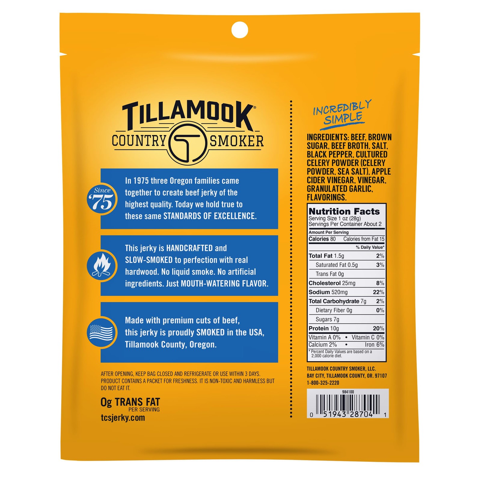 Tillamook Country Smoker Real Hardwood Smoked Beef Jerky, Sea Salt & Cracked Pep