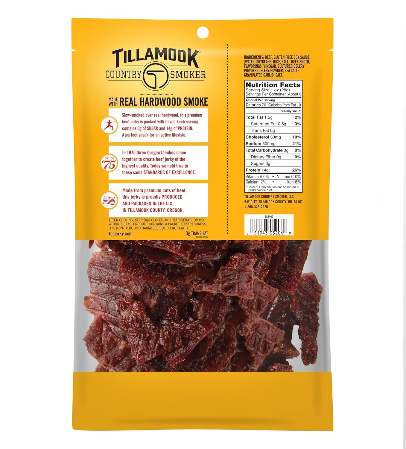Tillamook Country Smoker Keto Friendly Zero Sugar Beef Jerky, Original, 6.5 Ounc