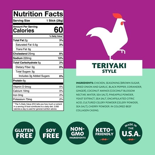 Mighty Spark Food Co Teriyaki Chicken Snack Stick Multipack, 4 Ounce, 8 Per Case