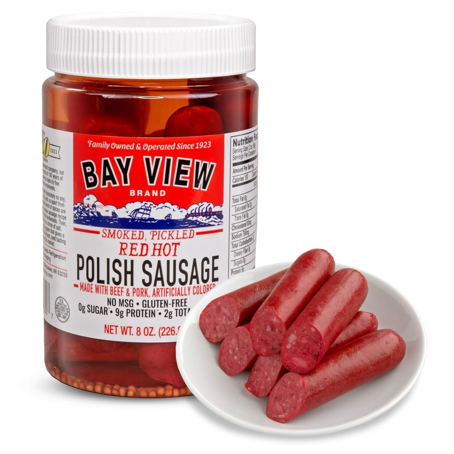 Bay View Smoked Pickled Polish Sausage No MSG Gluten Free No Soy 0g Sugar 9g …