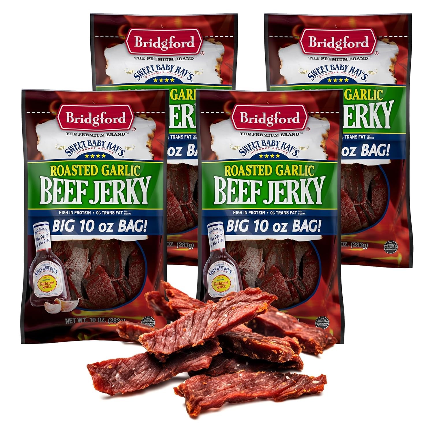 Bridgford – SBR – Beef Jerky – Roasted Garlic – 10 oz – Pack 4