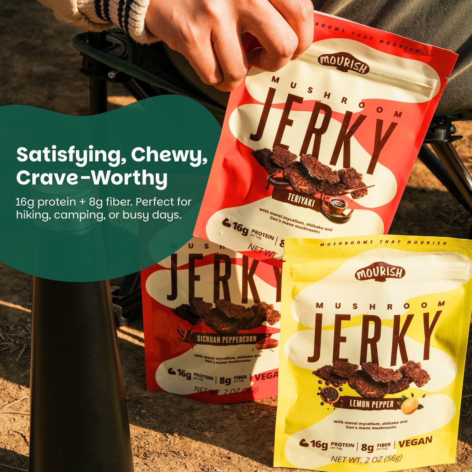 Mourish Vegan Mushroom Jerky, Variety Pack, 3 Pack 2 oz, Good Source of Prote…