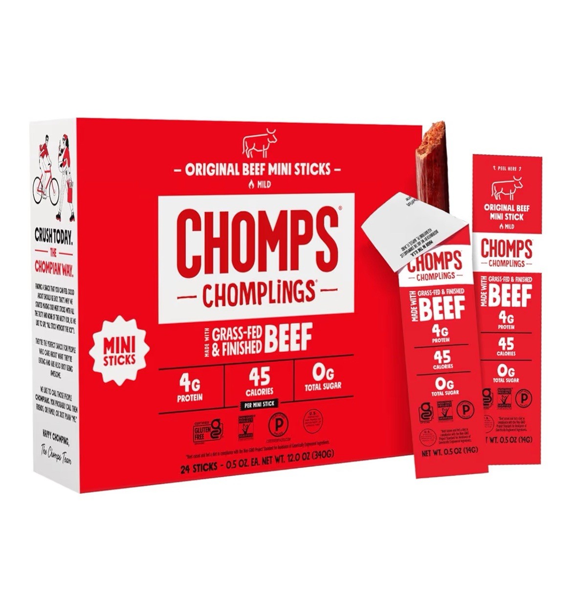 (60 Sticks) Chomps Original Beef Jerky Chomplings Meat Sticks ($50+ Value!)
