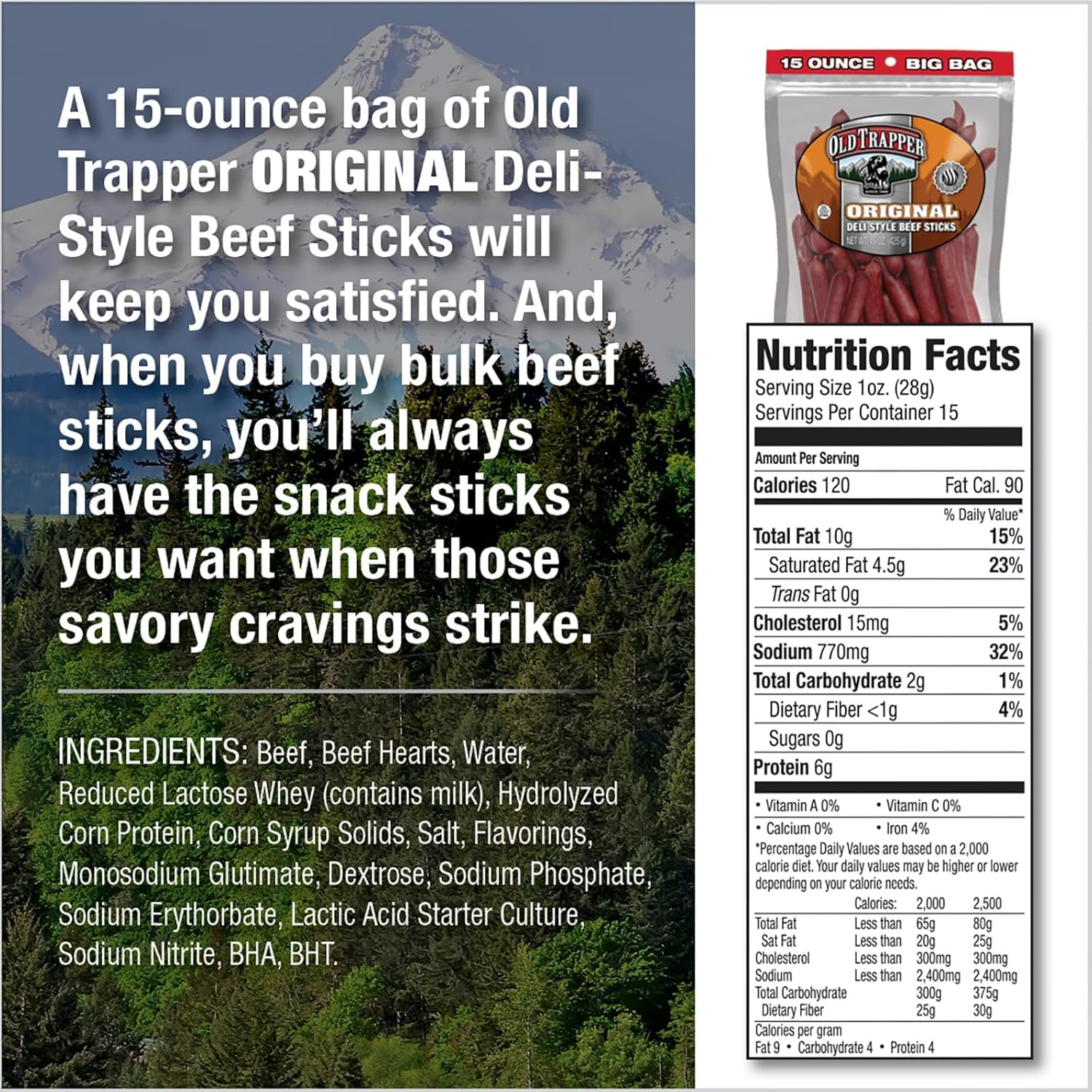 Palitos Res Original Estilo Deli Old Trapper 15oz Snack Proteina 6g Sin Azucar