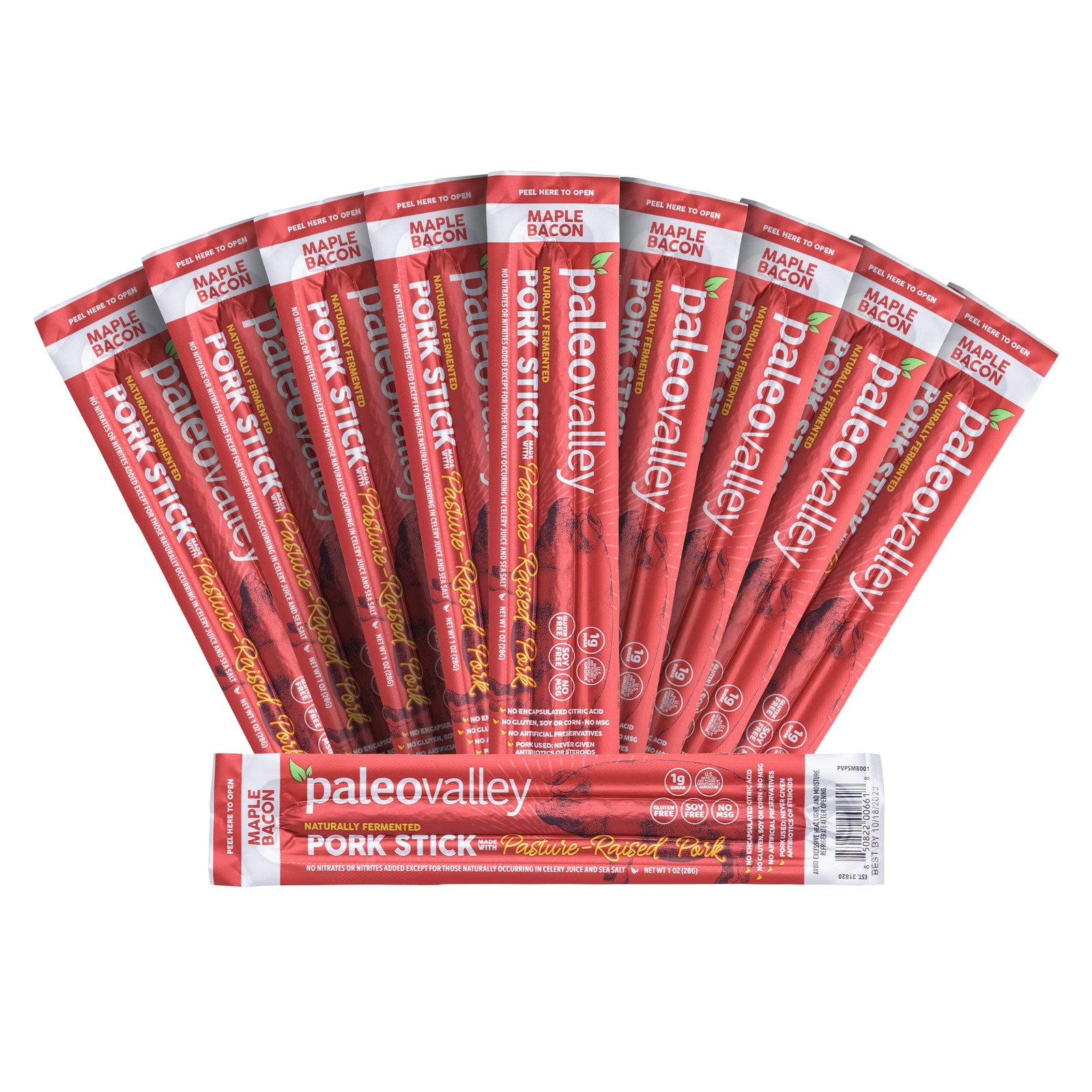 Paleovalley PastureRaised Pork Sticks Maple Bacon Flavor Meat Sticks Individ…