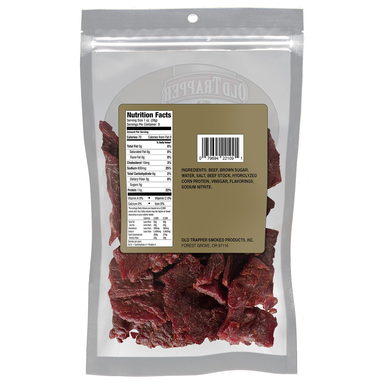 Beef Jerky, Old-Fashioned 8 Ounce Bag, Tender Meat Snacks for Lunches or between
