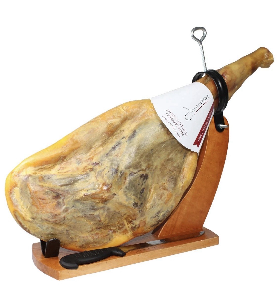 Spanish Serrano Ham Bone in from Spain 14-17 lb with Ham Stand & Knife (NO Nitra