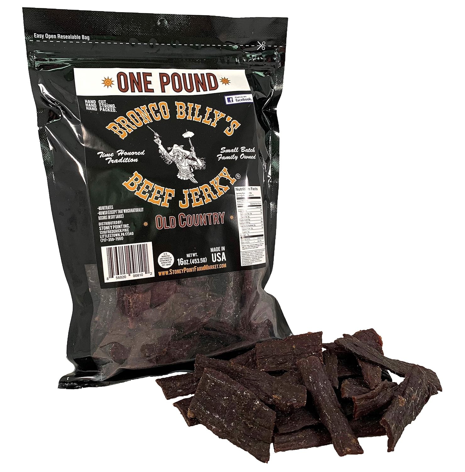 Bronco Billy’s Beef Jerky Hickory Smoked Old Country One 16 Ounce (Pack of 1)