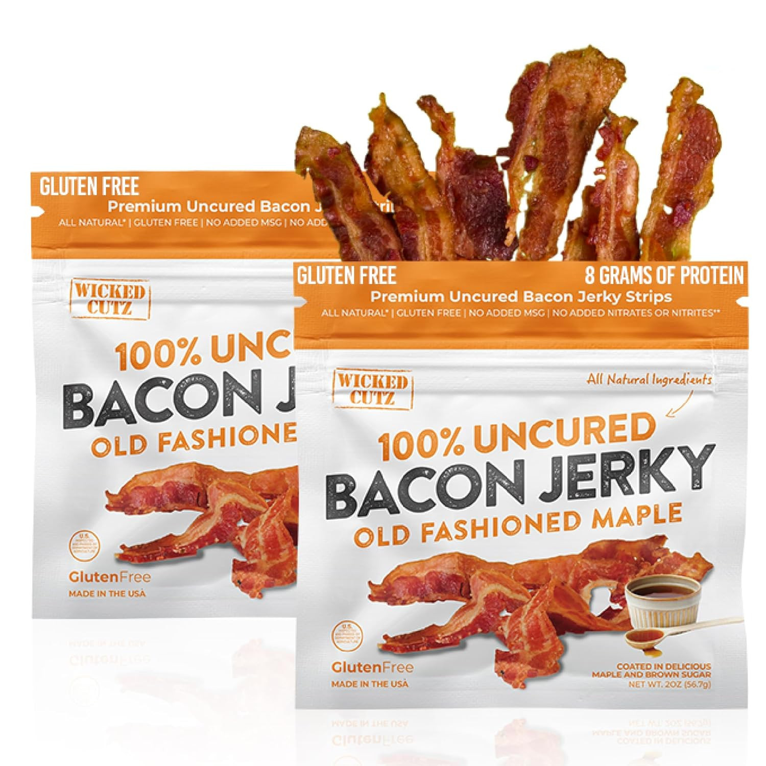 Old Fashioned Maple Bacon Jerky, Candied Jerky with 16G Protein per Bag, Tender