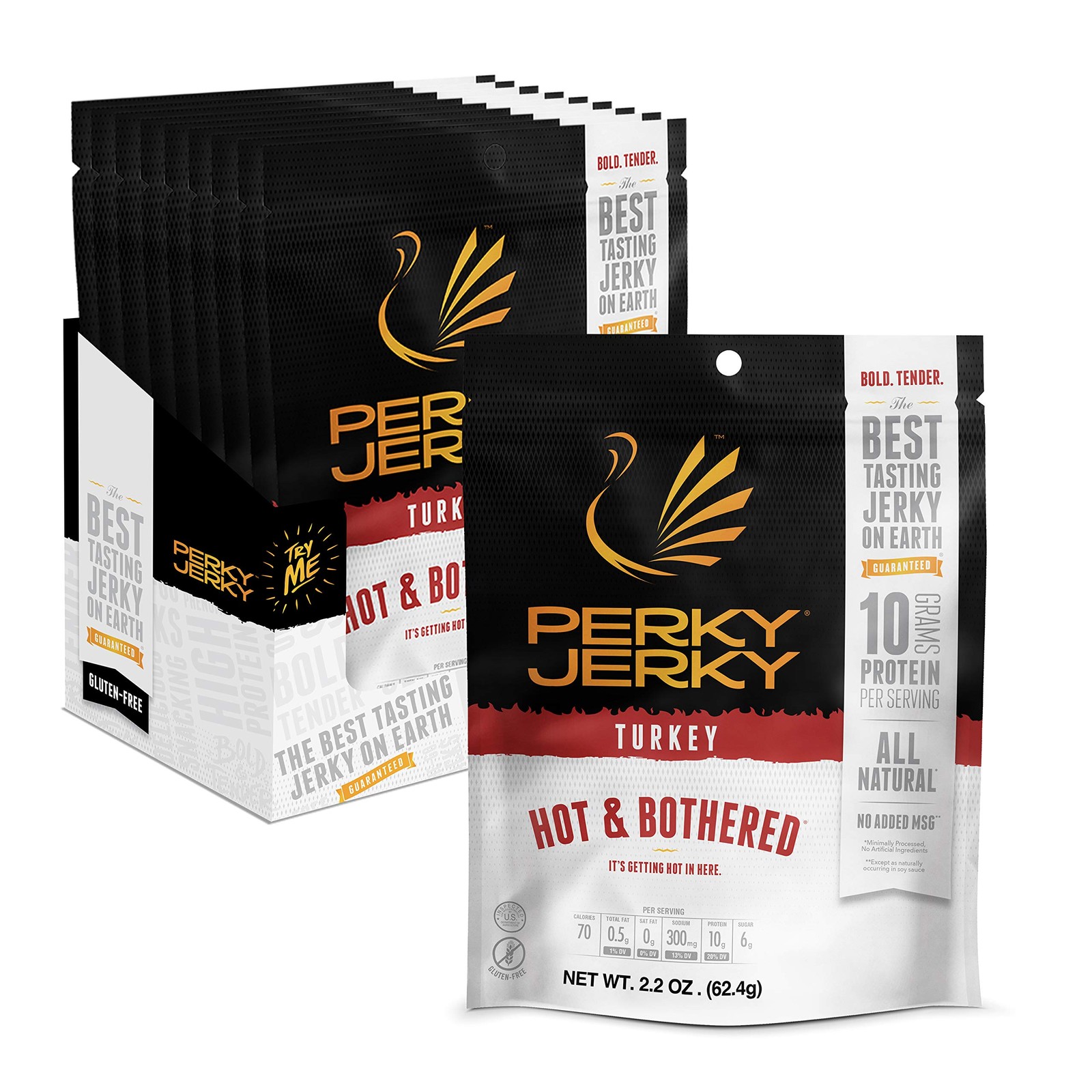 Perky Jerky Hot and Bothered Turkey Jerky, 2.2oz Pack of 12 – Low Sodium – 10…