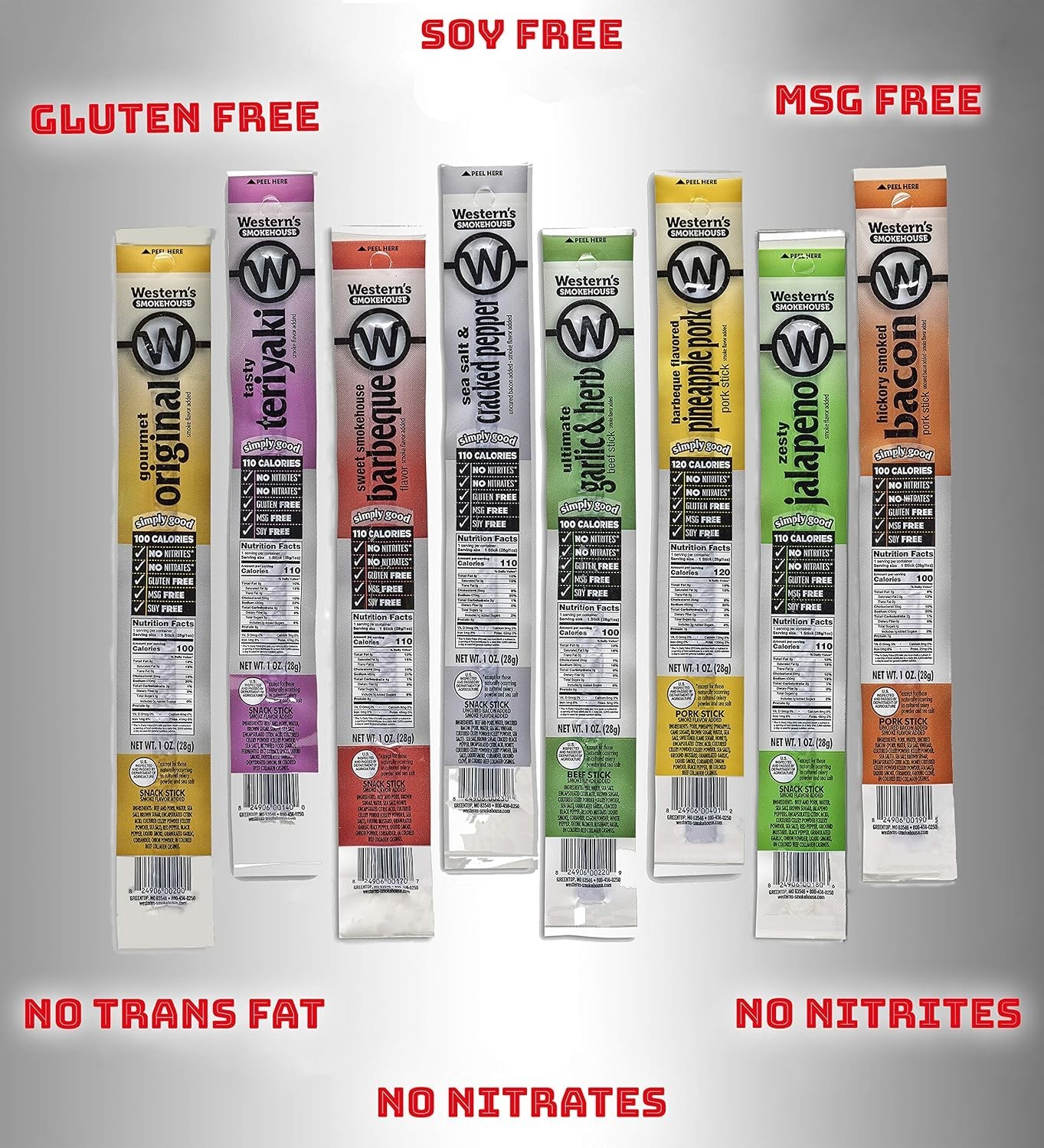 Meat Sticks 40 Count – 8 Delicious Flavors, Beef/Pork, USA Made, Healthy Snack