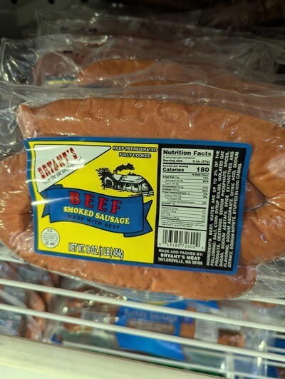 Bryant’s Beef Smoked Sausage 16 Oz (4 Pack)