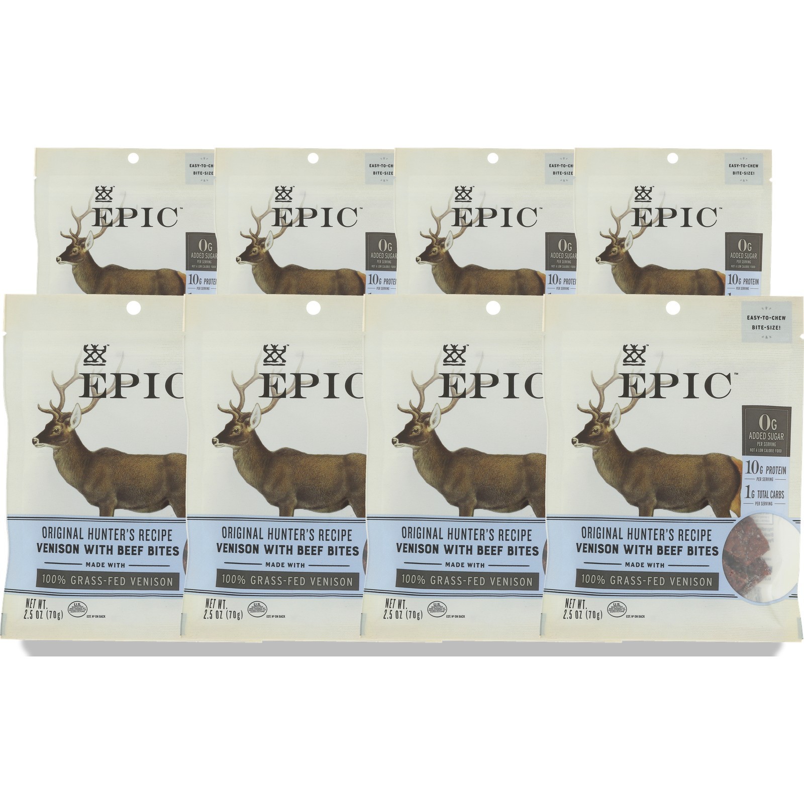 Epic Venison And Beef Bites Jerky Original Hunter’S Recipe 2.5 Oz 8 Pack