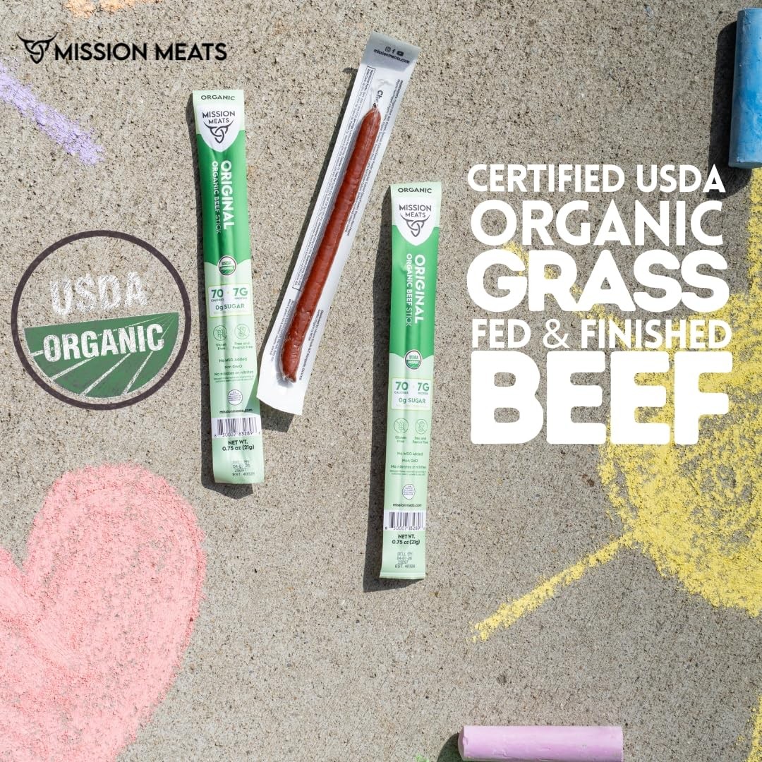 Mission Meats 100% Certified Organic Beef Sticks – Pasture-Raised, Zero Sugar, N