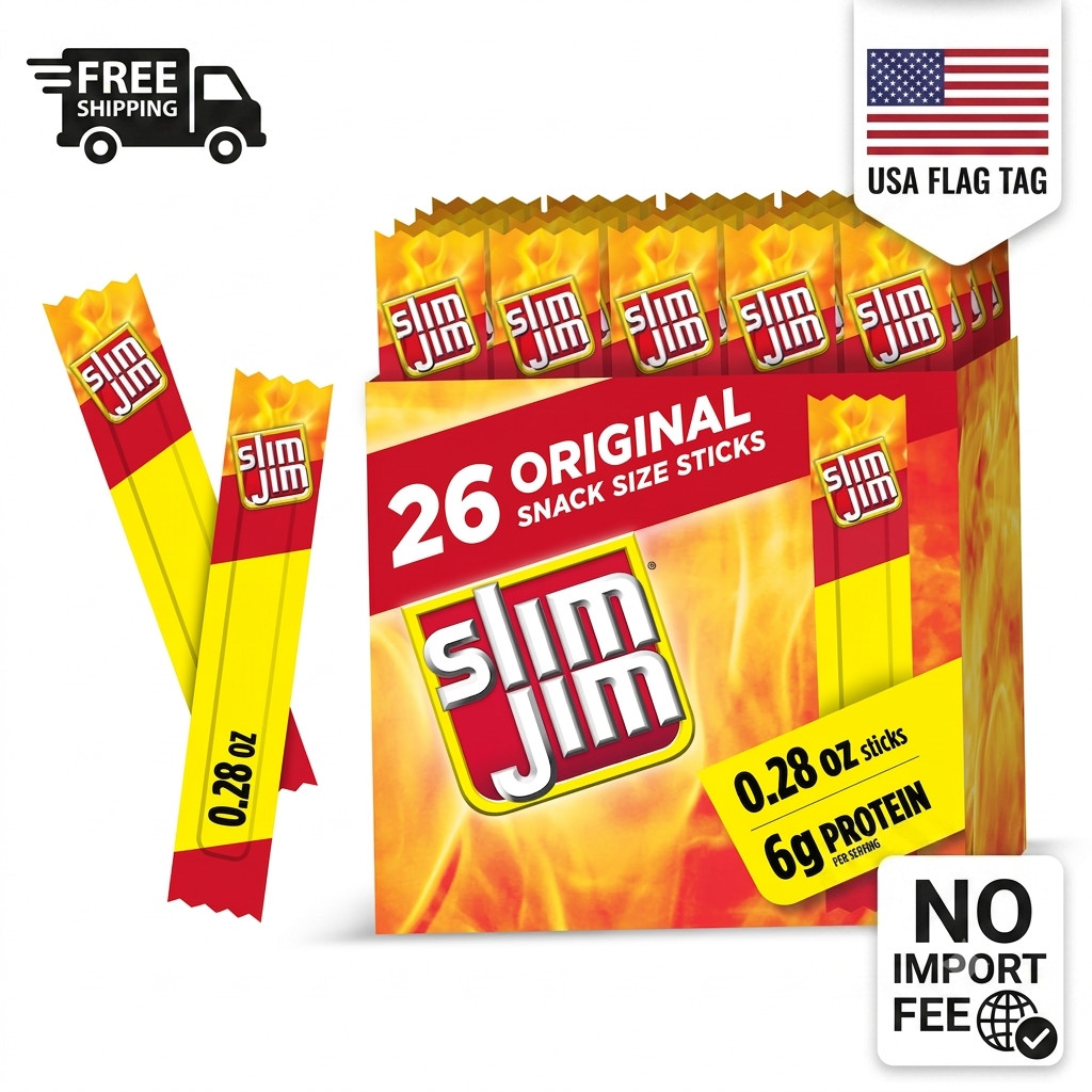 Slim Jim Smoked Meat Sticks, Original Flavor, 6g Protein Per Serving, Snack Size