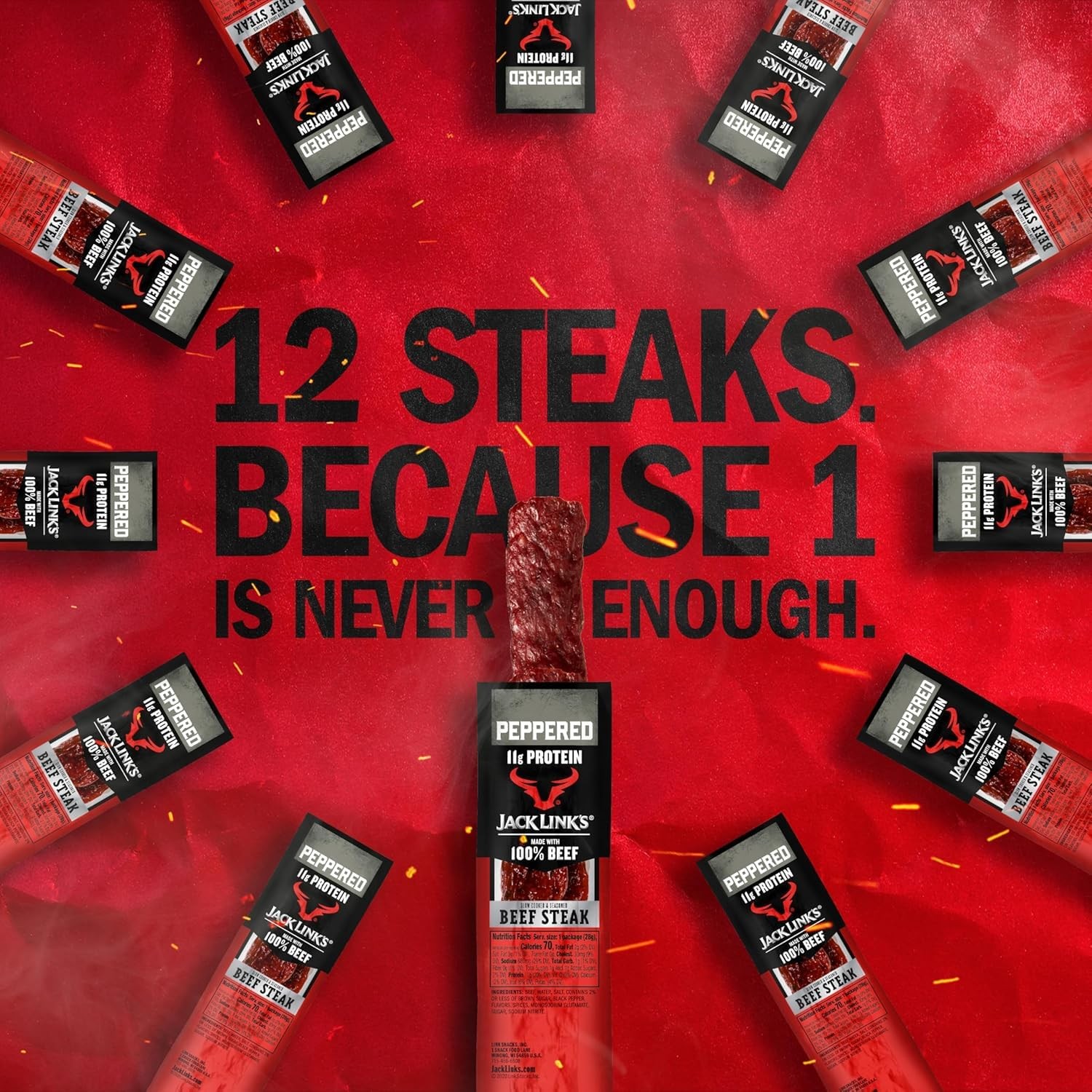 Jack Link’s Peppered Beef Jerky Steaks – Ready 12 Ounce (Pack of 1), No Color