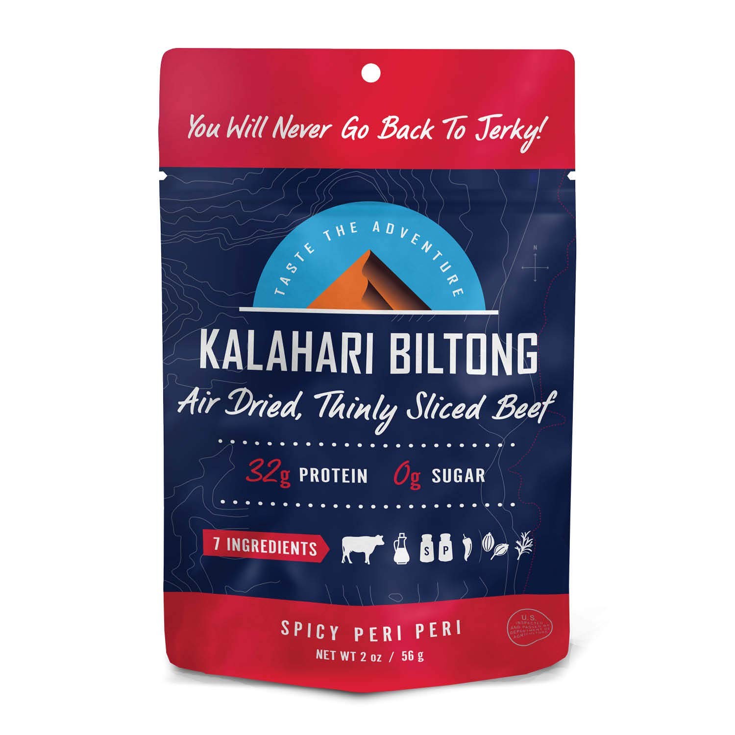 Spicy Peri Peri Kalahari Biltong, Air-Dried Thinly Sliced Beef, 2oz Pack of 8…