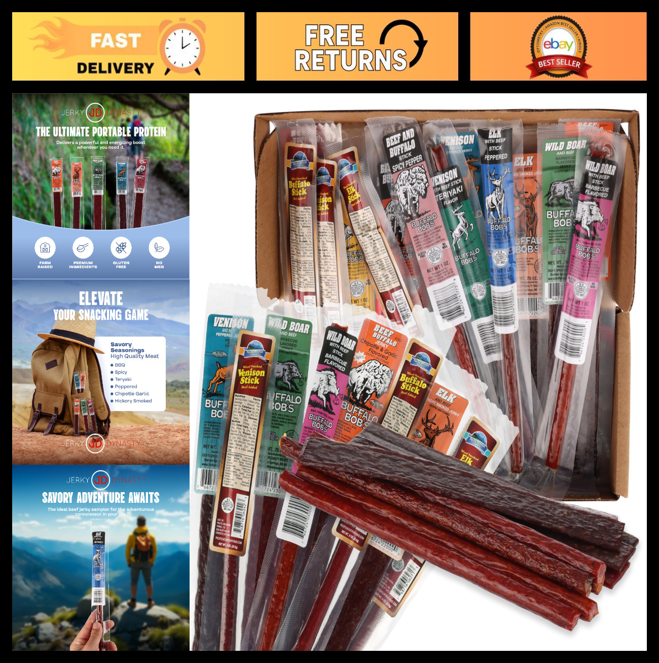 15-Piece Assorted Jerky Variety Pack – Beef, Buffalo, Elk, Wild Boar & More – Pe
