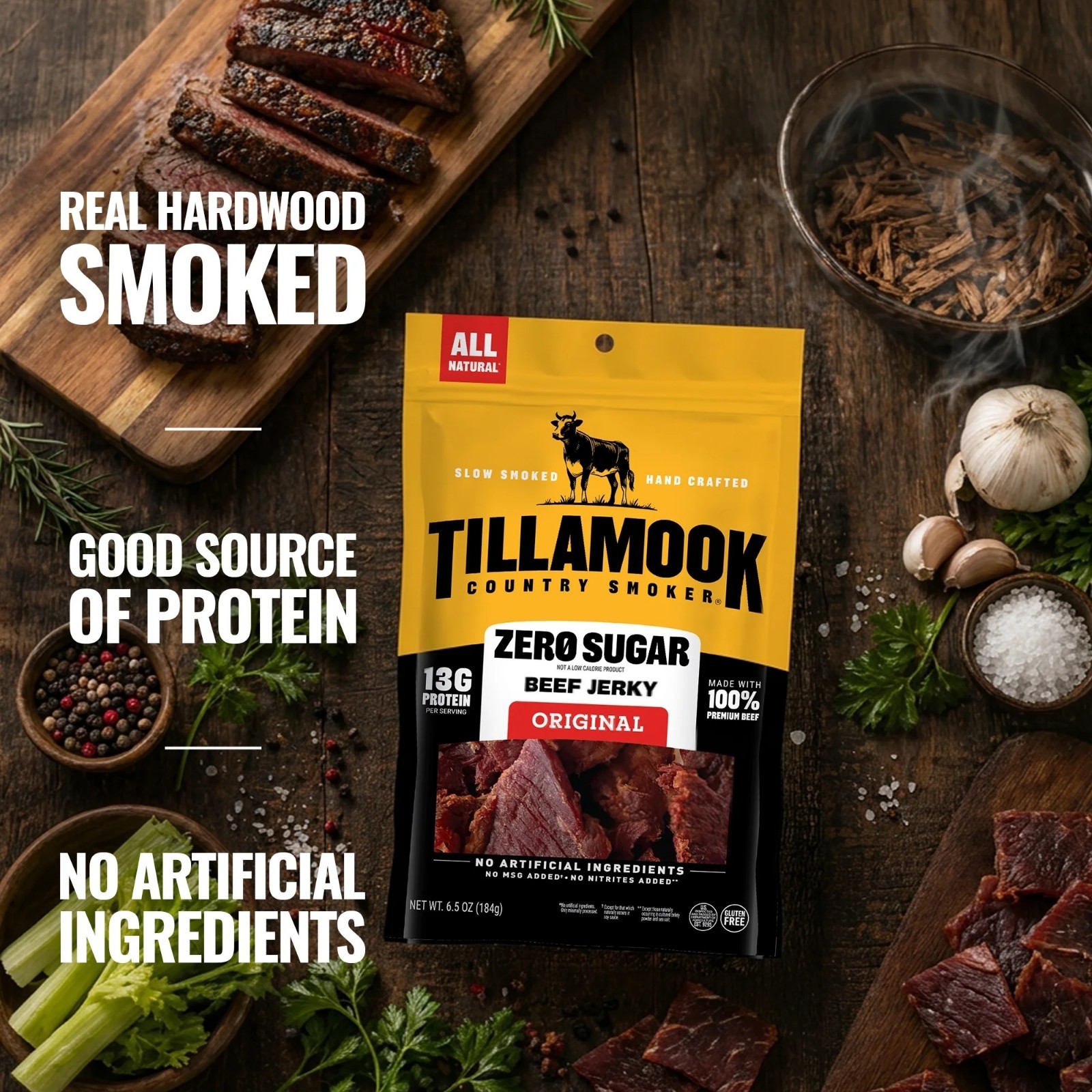 Tillamook Country Smoker Keto Friendly Zero Sugar Beef Jerky, Black Pepper, 6.5