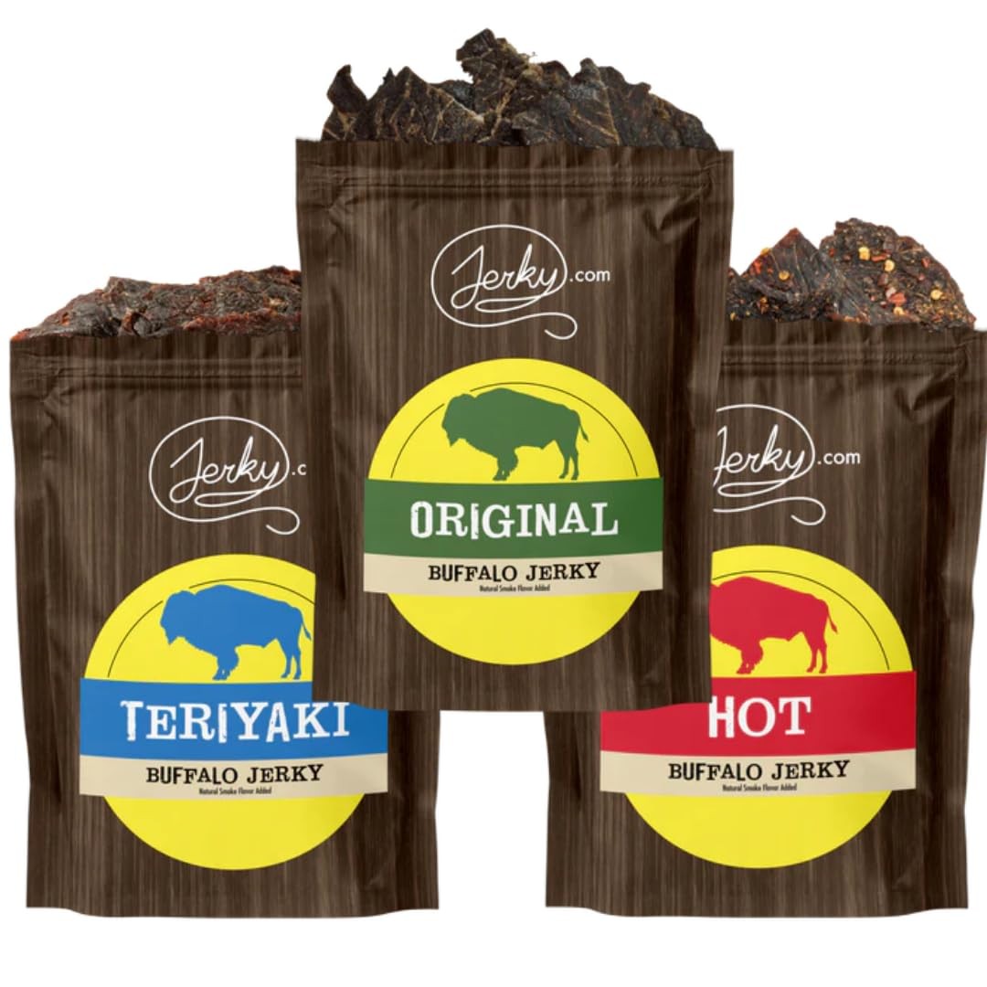 Jerky.com Exotic Buffalo Jerky Sampler – Wild Game Meat Snacks, Exotic Snacks…