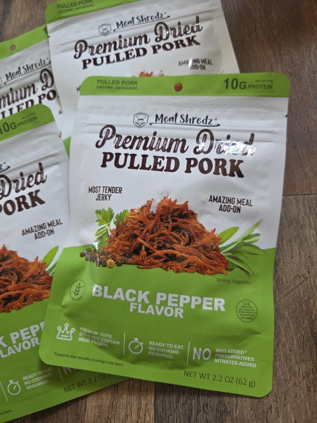(4 pack) Meat Shredz Black Pepper Premium Pulled Pork Dried High-Protein
