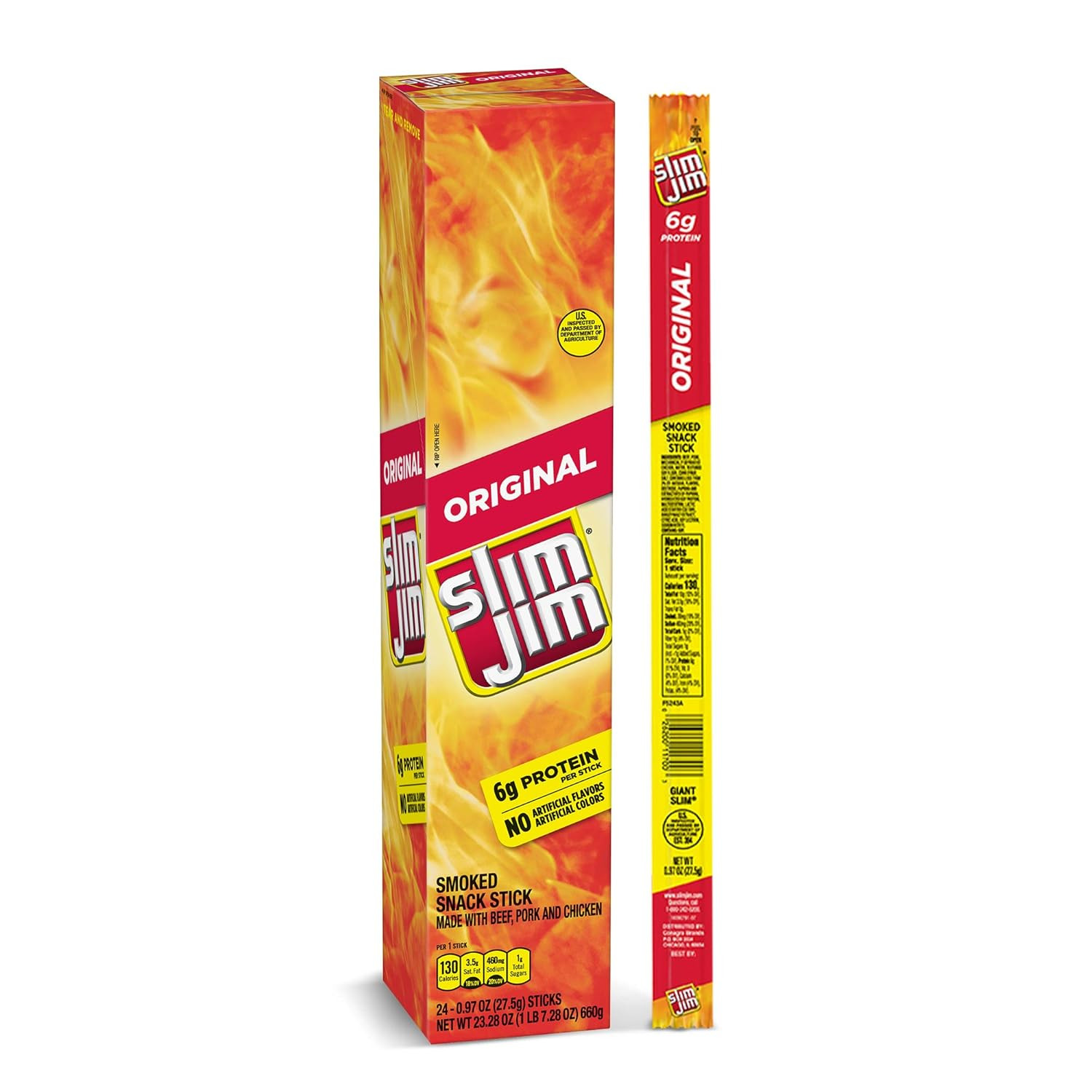 Slim Jim Giant Smoked Meat Sticks, Original Flavor 24 Count