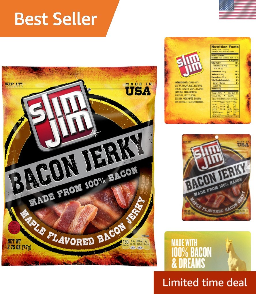 Savor 11g Protein Maple Bacon Jerky – Convenient Travel Snack, 2.75 OZ
