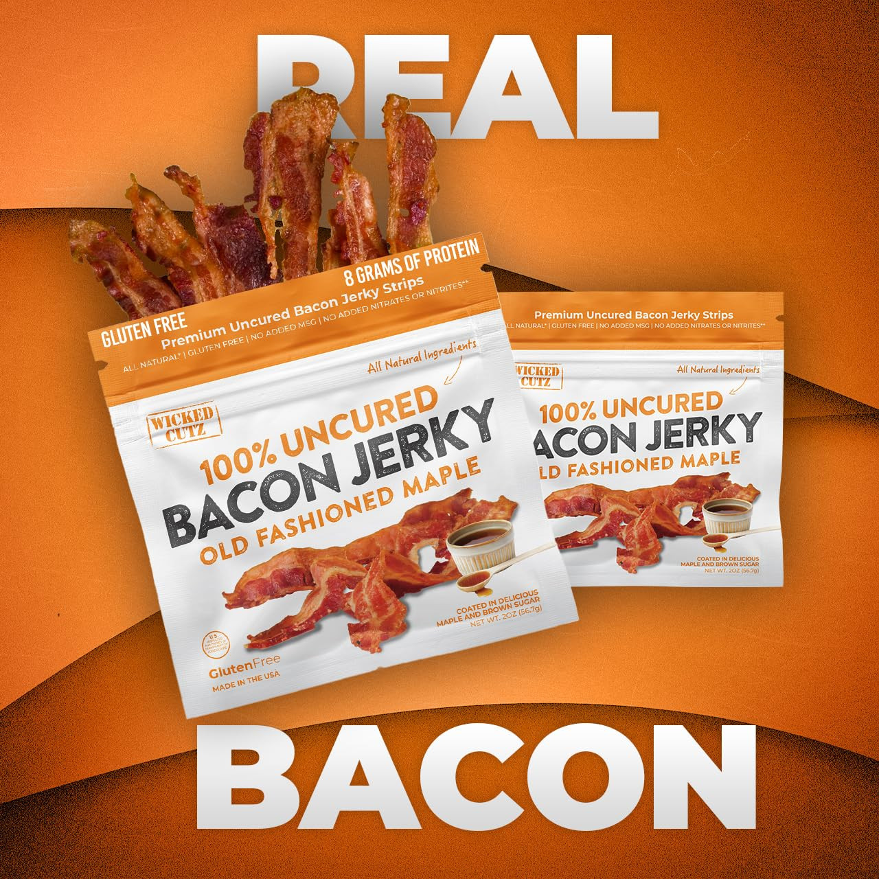Old Fashioned Maple Bacon Jerky, Candied Jerky with 16G Protein per Bag, Tender
