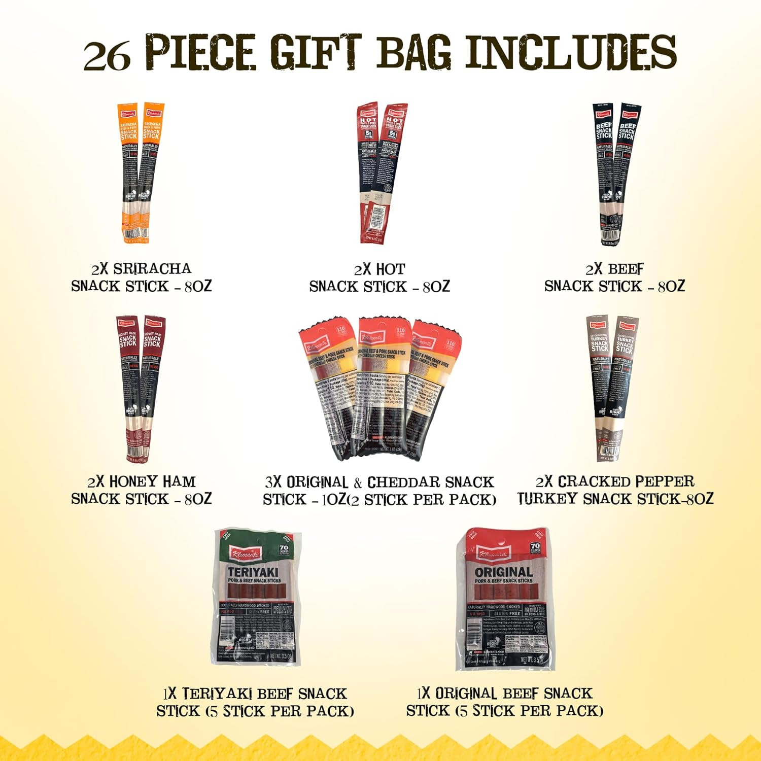 26Pc Meat Sticks Variety Pack | Beef Jerky Gifts for Men | Low Sugar & High Prot