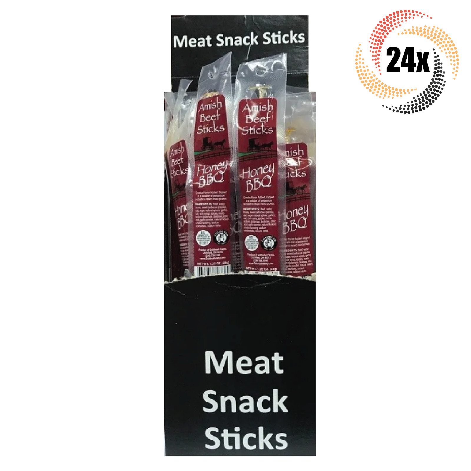Full Box 24x Sticks Amish Smokehouse Honey BBQ 100% Beef Snack Sticks | 1.25oz