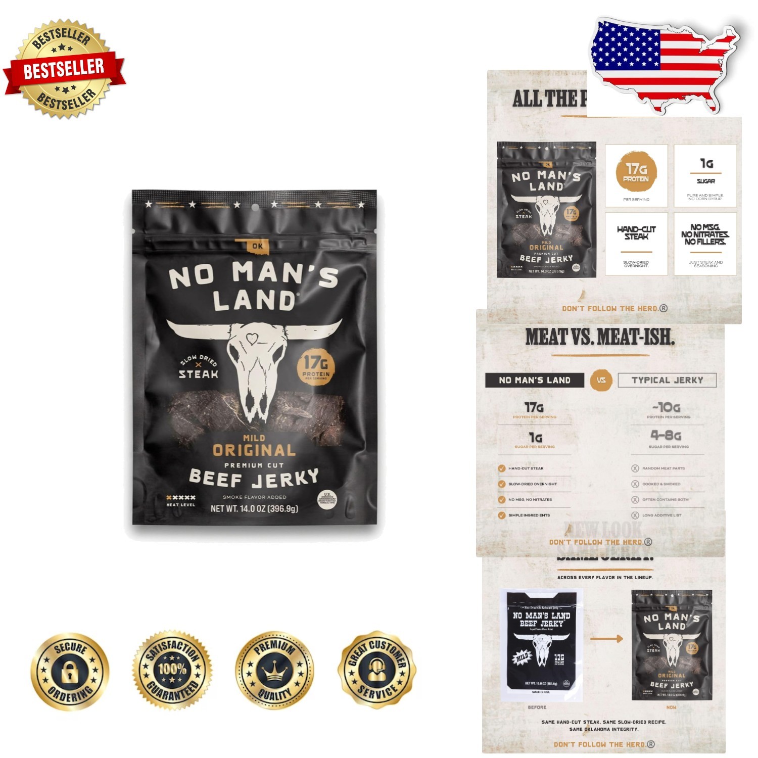 Beef Jerky 14oz Mild – Slow-Dried, 17g Protein, Gluten Free
