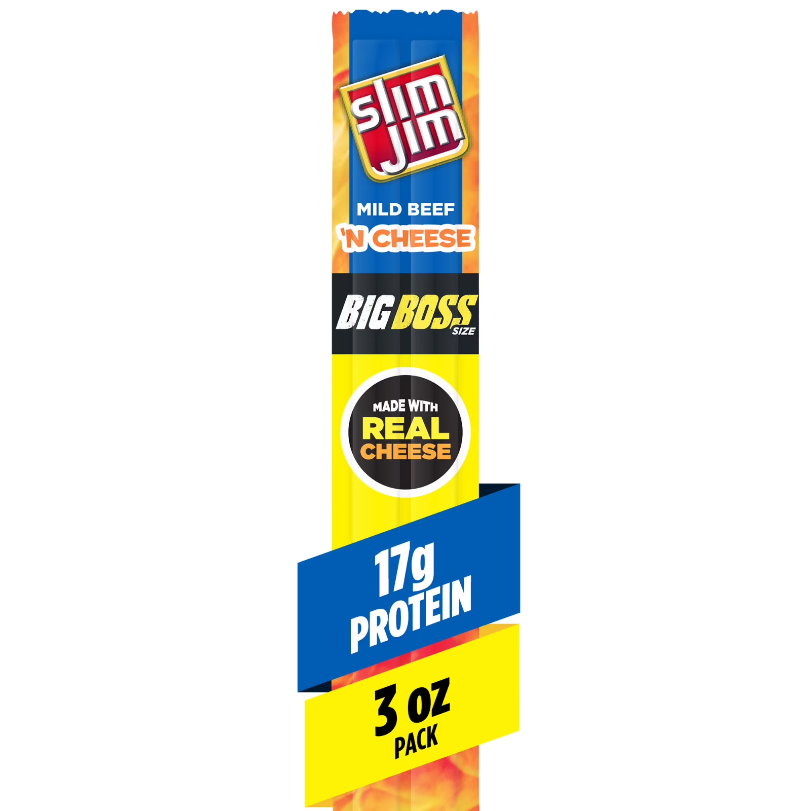 Slim Jim Beef ‘N Cheese Smoked Meat Sticks,Mild, 17g Protein 3 oz-FREE SHIPPING