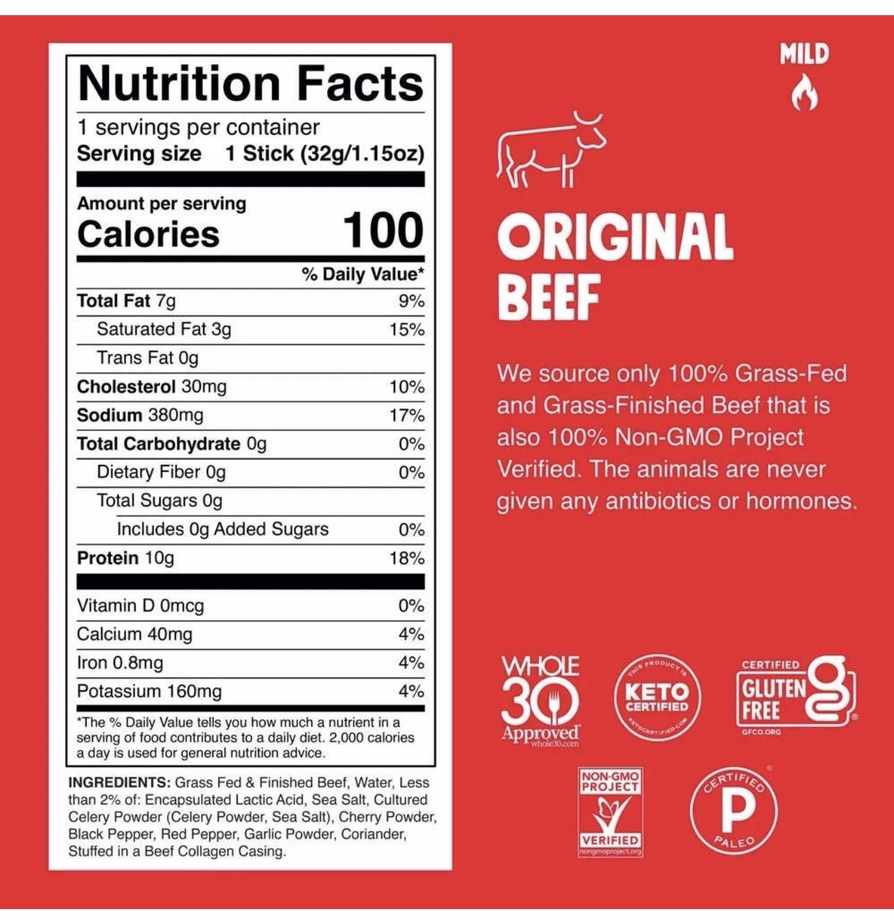Chomps Original Beef Sticks Mild 8-1.15 oz Sticks 9.2 oz