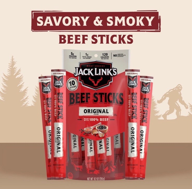 Jack Link’s Original Beef Sticks, 10-Pack, 100% Beef Protein Snacks (PACK OF 4)
