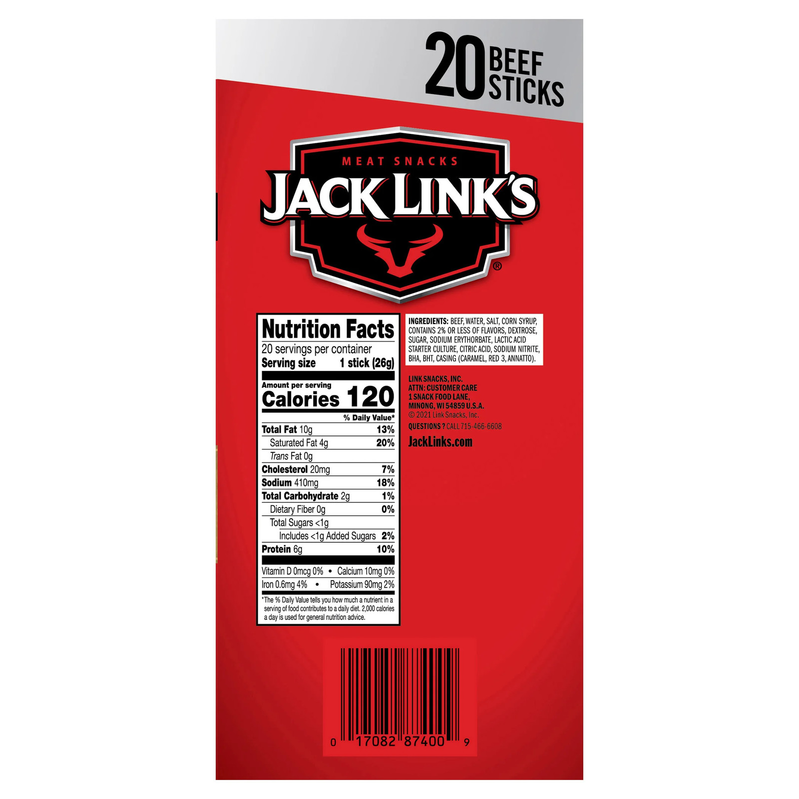 Jack Link’s Big Beef Jerky Stick, Original, 0.92 oz, 20-count