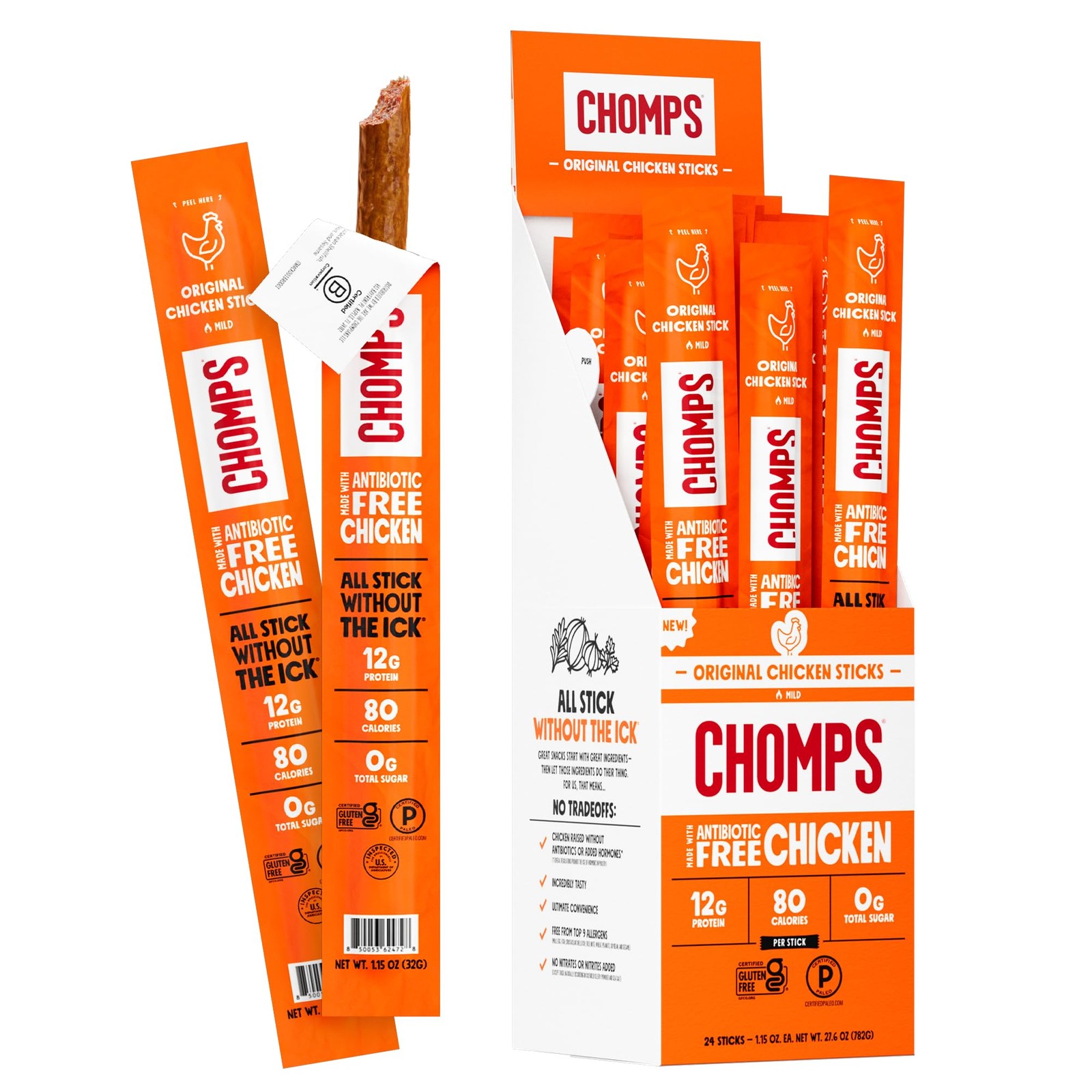 Chomps Original Chicken Jerky Meat Snack Sticks 24Pack Keto, Paleo, Low Carb…
