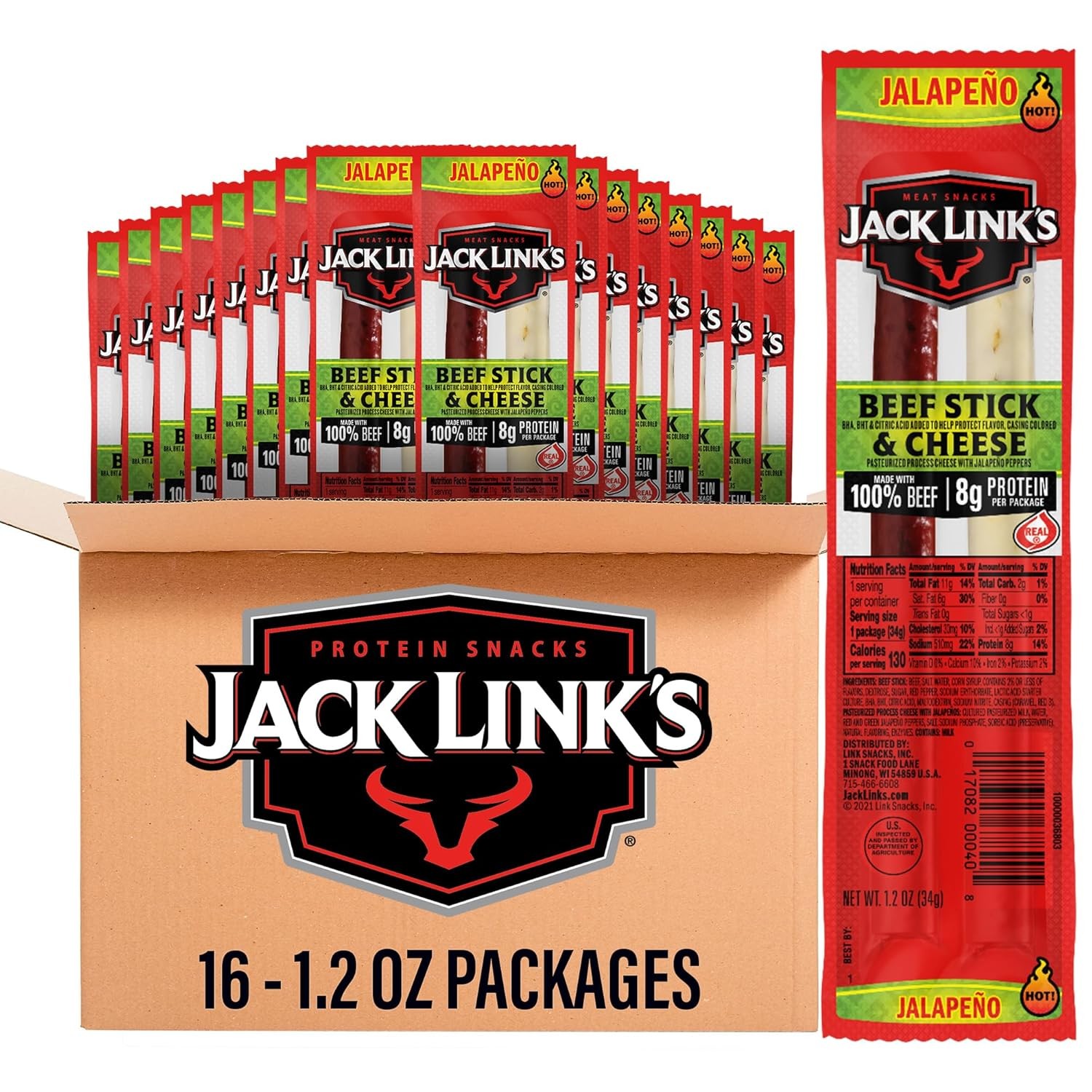 Jack Links Jalapeno Beef Jerky & Cheese Sticks Combo Pack 16 Count 1.2oz