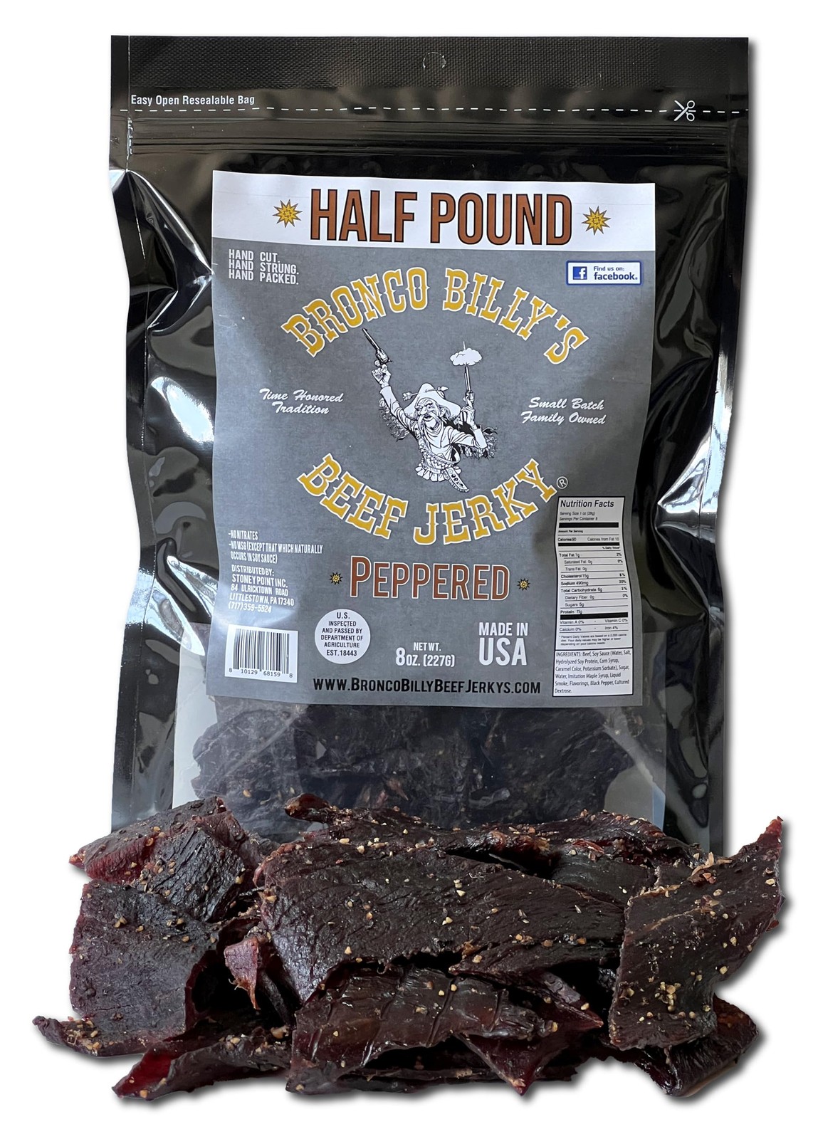 Bronco Billys Beef Jerky Maple Peppered Half Pound Resealable Bag, Made in US…