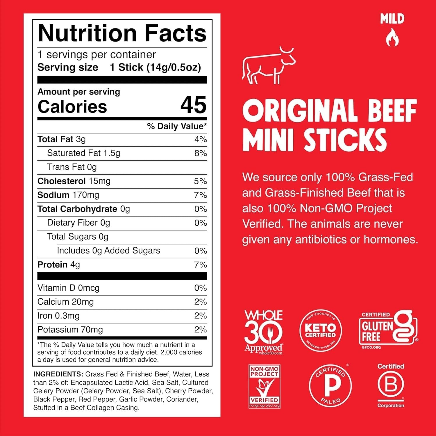 Guilt-Free Snacking: 24-Pack Grass-Fed Beef Jerky Sticks 0.5oz